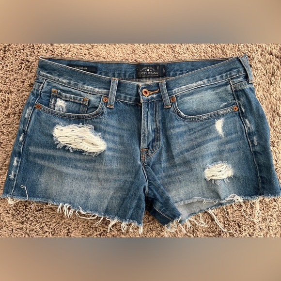 Lucky Brand "The Cut Off" Blue Denim Distressed Short | Size 8/29 - Picture 3 of 12